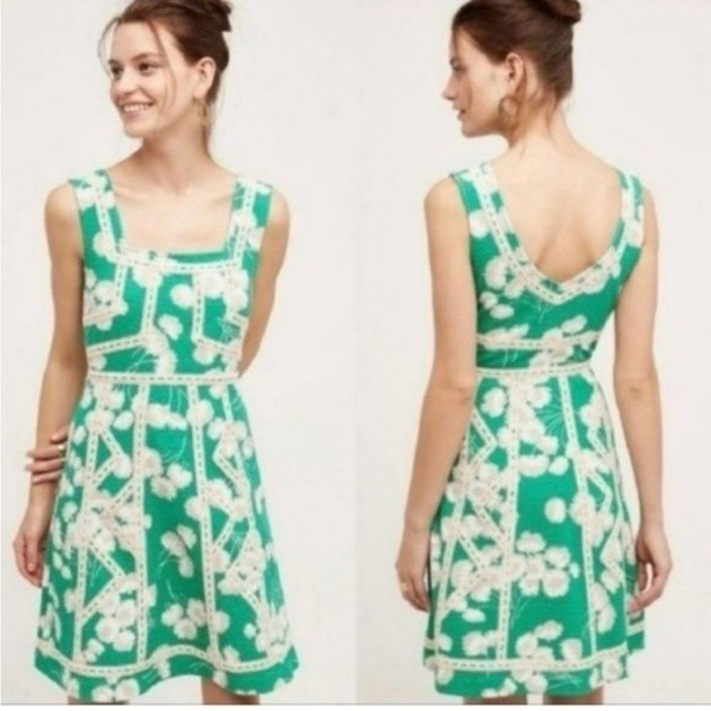 NWT Anthropologie Maeve Emma Green Floral Dress Size 4